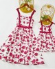 Sweet Rose Red Flower Mom Girl Matching Dress