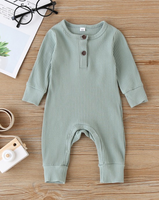 【3M-3Y】Baby Multicolor Long-Sleeved Pit Strip One-Piece Romper - 4504