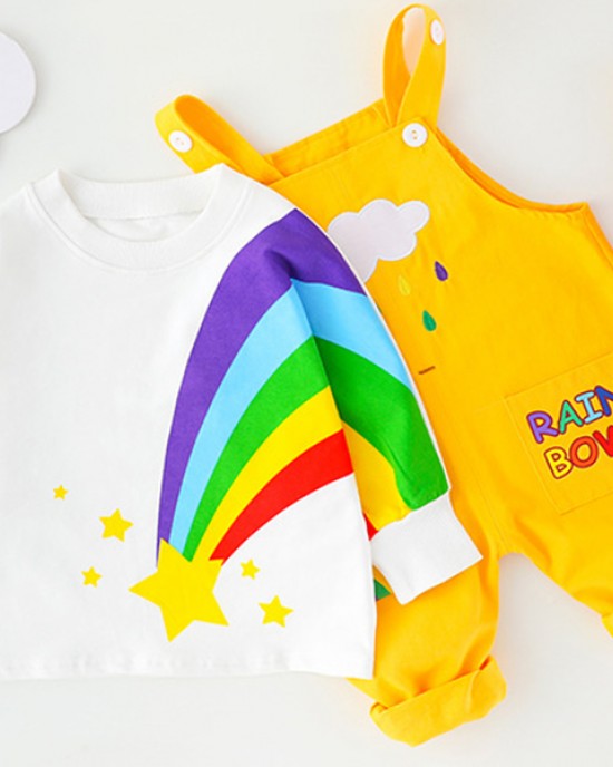 【9M-5Y】Kids Rainbow Print Sweatshirt And Pants Set