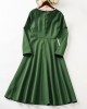 Elegant Golden Ribbon Green Long-sleeved Mom Girl Matching Dress - 13168