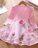 【18M-7Y】Children Clothes Girls Sweet Pink Flower Mesh Long-sleeved Dress - 33267