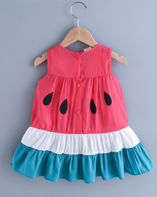 【18M-7Y】Girls Cute Contrast Stitching Doll Collar Sleeveless Dress - 3387