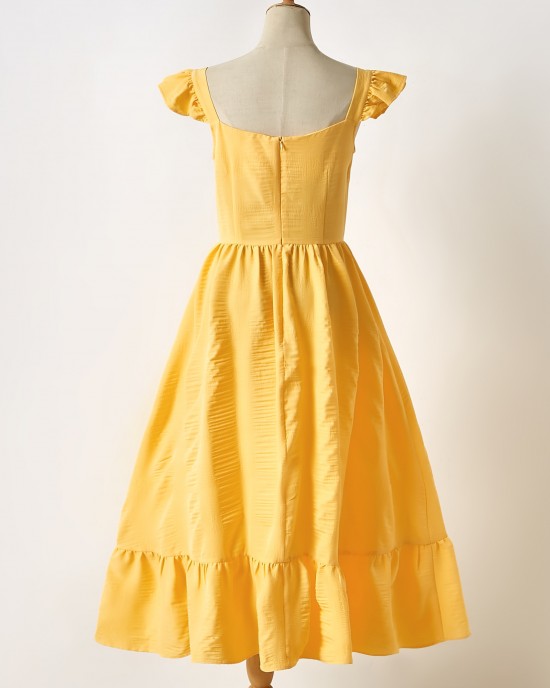 Sweet Yellow Ruffled Mom Girl Matching Dress - 1319