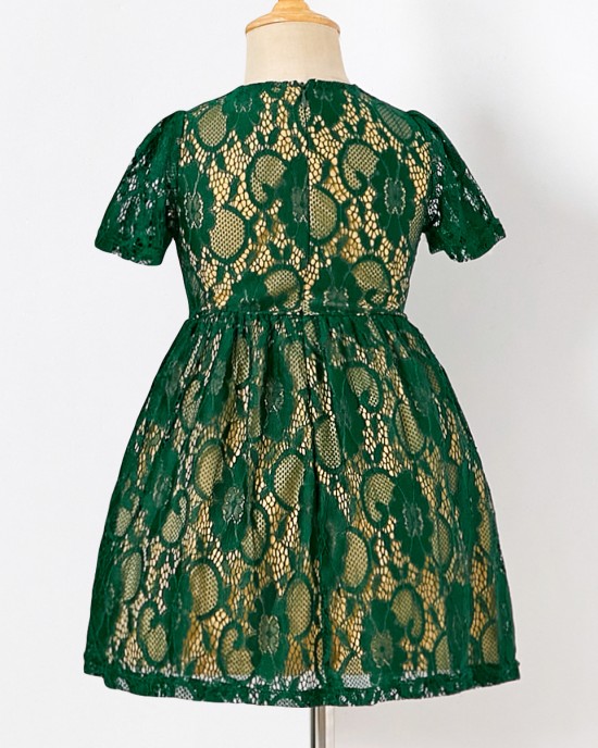 Sweet Green Lace Mom Girl Matching Dress