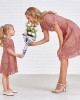 Pure Color Hollow Out Short Sleeve Mom Girl Matching Dress - 1357