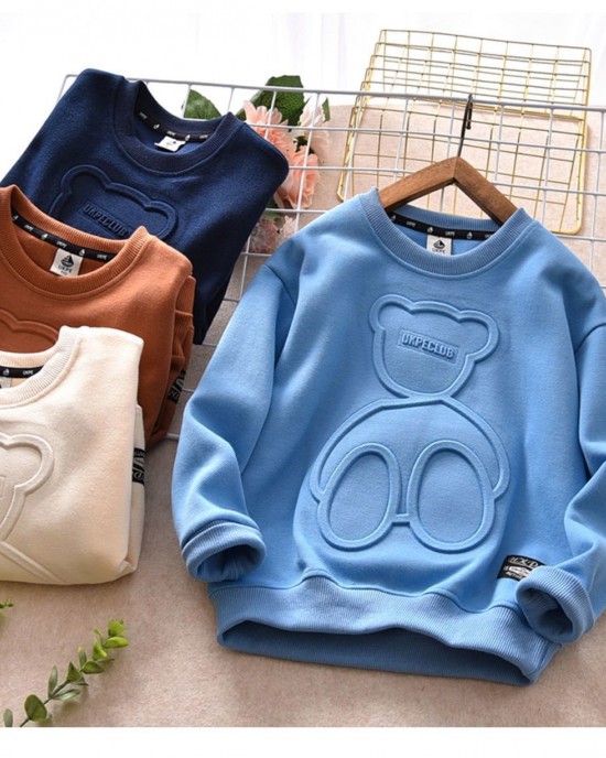 【12M-13Y】Kids Casual Cute Bear Pattern Round Neck Long Sleeve Sweatshirt - 4109