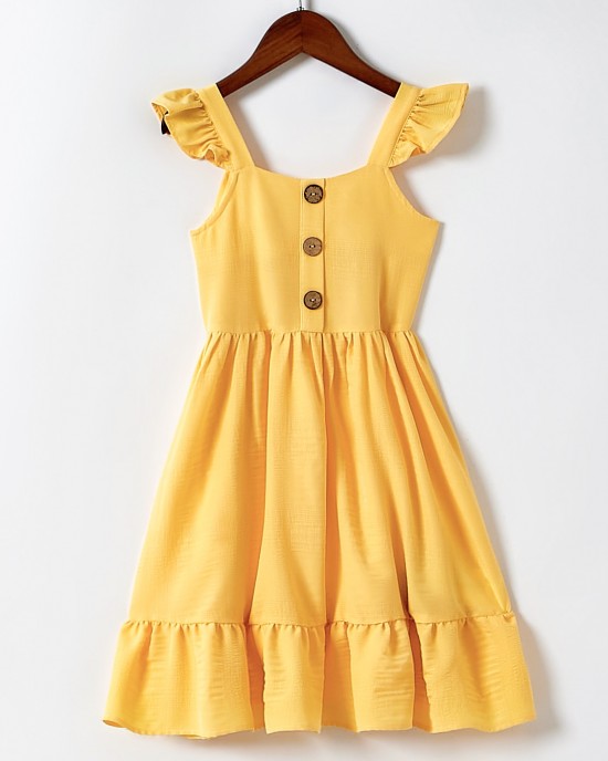 Sweet Yellow Ruffled Mom Girl Matching Dress - 1319