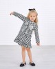 Sweet Black And White Plaid Sequined Bow Patch Round Neck Long Sleeves Mom Girl Matching Dress