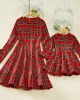 Red Plaid Flared Sleeve Mom Girl Matching Dress - 13121