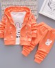 【12M-4Y】Children Clothes Girls 3-piece Rabbit Print Cotton Long-sleeved T-shirt and Pants Hoodie Coat Set - 34220