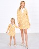 Sweet Long Sleeved Yellow Plaid and Flower Print Mom Girl Matching Dress