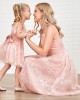 Sweet Embroidered Pink Mesh Mom Girl Matching Dress - 1333