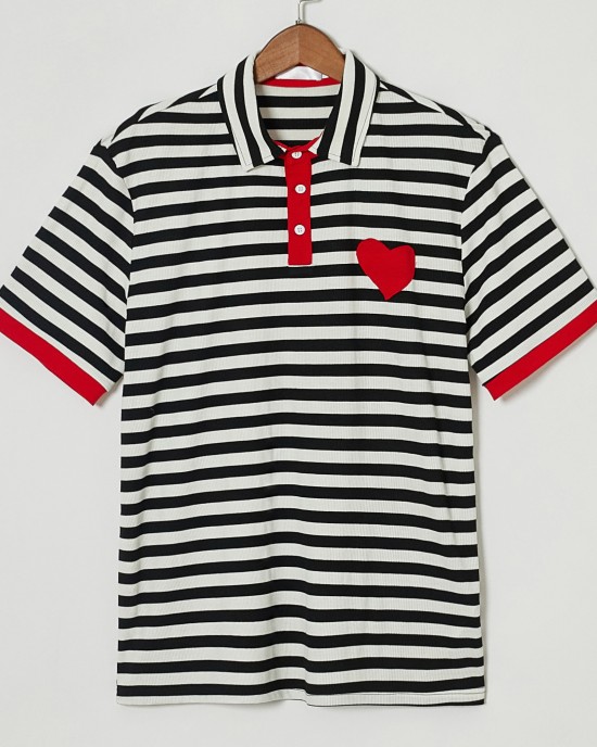 Casual Striped Red Heart-shaped Embroidery Family Matching Outfits - 1361