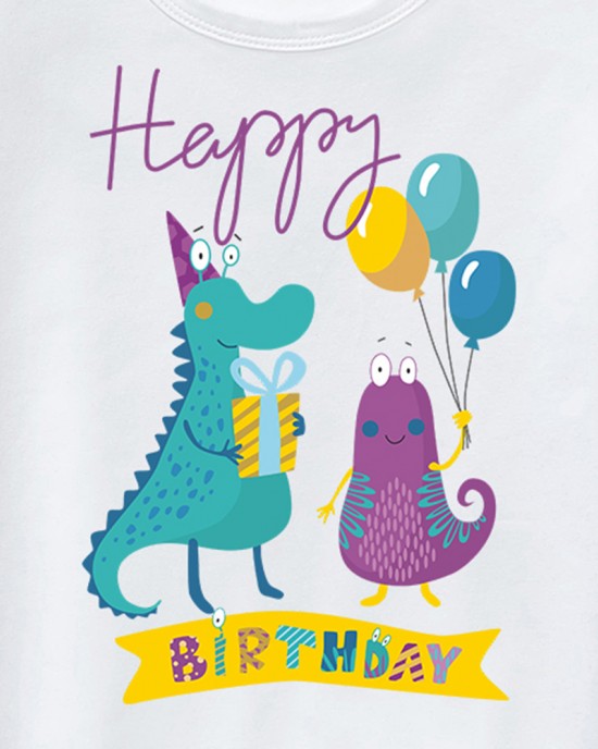 【12M-9Y】Kids Cotton Stain Resistant Happy Birthday Short Sleeve Tee