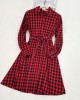 Classic Red Plaid Cotton Blends Long Sleeve Mom Girl Matching Dress - 1159