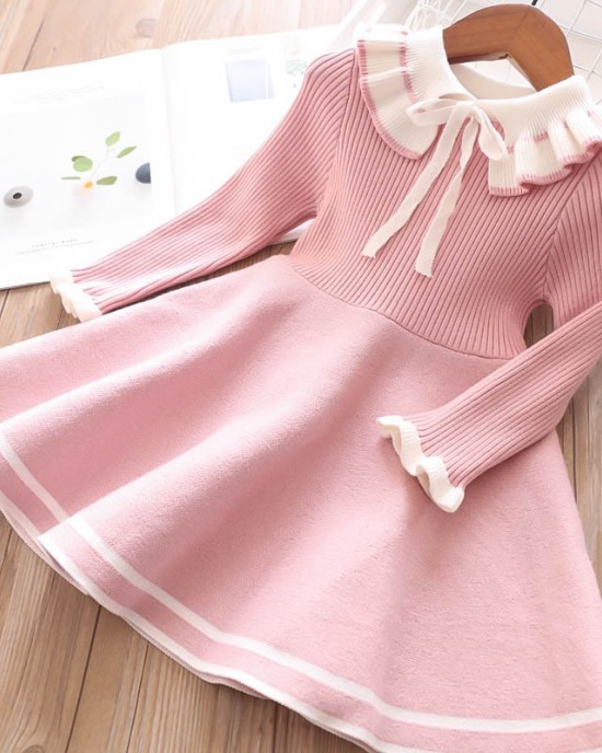 【3Y-13Y】Girls Cute Bow Sweater Dress - 33231