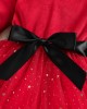 【18M-7Y】Girl Sweet Christmas Star Mesh Red Dress With Headband - 33228