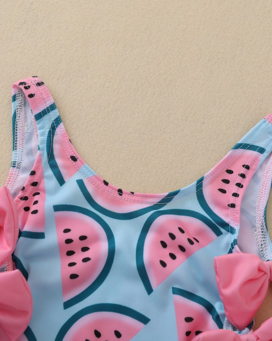 【6M-5Y】Cute Watermelon Print Bow Swimsuit