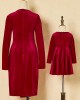 Classic Red Velvet Long Sleeves Mom Girl Matching Dress