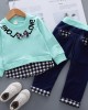 【12M-5Y】Kids Clothes Fashion Plaid spliced Sweatshirt Pants Set (SHOES NOT INCLUDE)- 3483