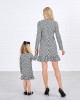 Sweet Black And White Plaid Sequined Bow Patch Round Neck Long Sleeves Mom Girl Matching Dress