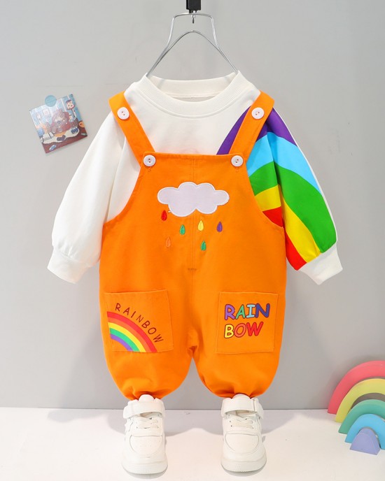 【9M-5Y】Kids Rainbow Print Sweatshirt And Pants Set