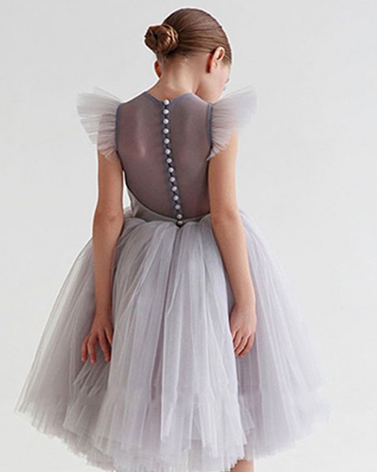 【2Y-11Y】Girl Sweet Ruffled Layered Tulle Splicing Princess Dress - 3609