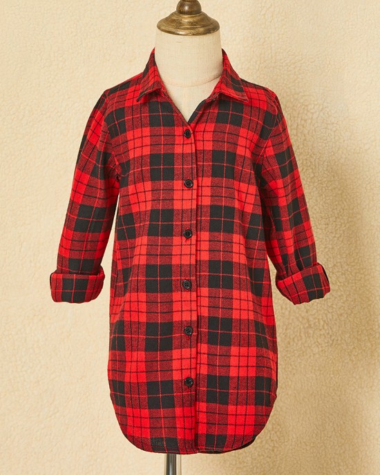 Classic Red Plaid Cotton Blends Long Sleeve Shirt Family Matching Outfits