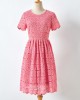 Sweet Pink Lace Short Sleeve Mom Girl Matching Dress - 13130