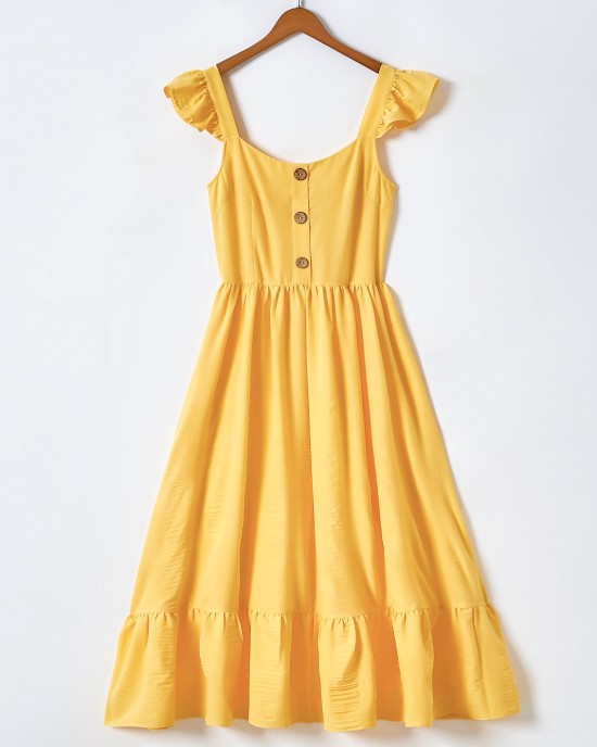 Sweet Yellow Ruffled Mom Girl Matching Dress - 1319