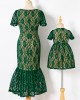 Sweet Green Lace Mom Girl Matching Dress