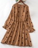 Sweet Khaki Polka Dot Long Sleeve Mom Girl Matching Dress - 13163