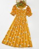 Sweet Flower Print Square Neck Puff Sleeve Yellow Mom Girl Matching Dress