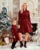 Classic Red Plaid Cotton Blends Long Sleeve Mom Girl Matching Dress - 1159