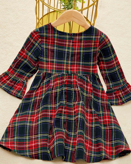 Long Sleeve Blue Plaid Mom Girl Matching Dress