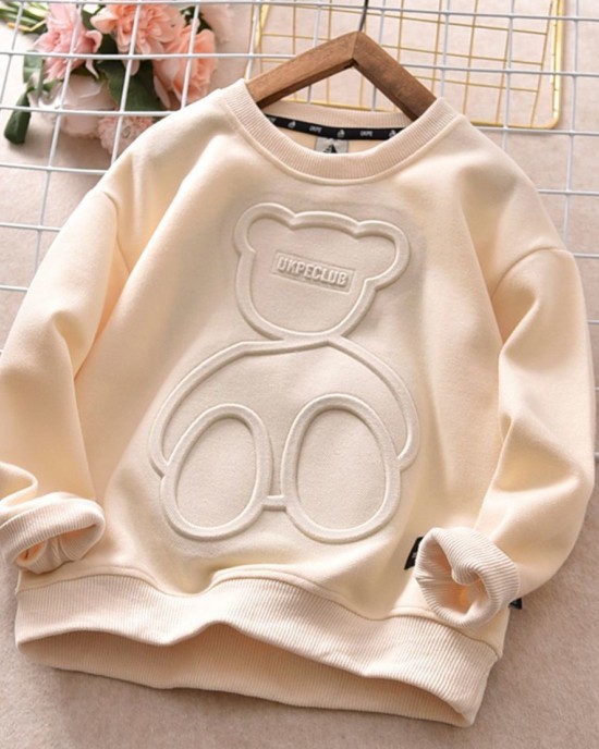 【12M-13Y】Kids Casual Cute Bear Pattern Round Neck Long Sleeve Sweatshirt - 4109