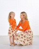 Sweet V-neck Long Sleeved Stitching Flower Orange Mom Girl Matching Dress