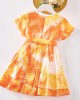 Sweet Orange Tie-Dye V-Neck Short Sleeve Mom Girl Matching Dress - 13109