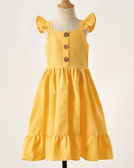 Sweet Yellow Ruffled Mom Girl Matching Dress - 1319