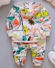 【12M-4Y】Boys Fashion Dinosaur Pattern Sweatshirt Jacket Pants Three-piece Set