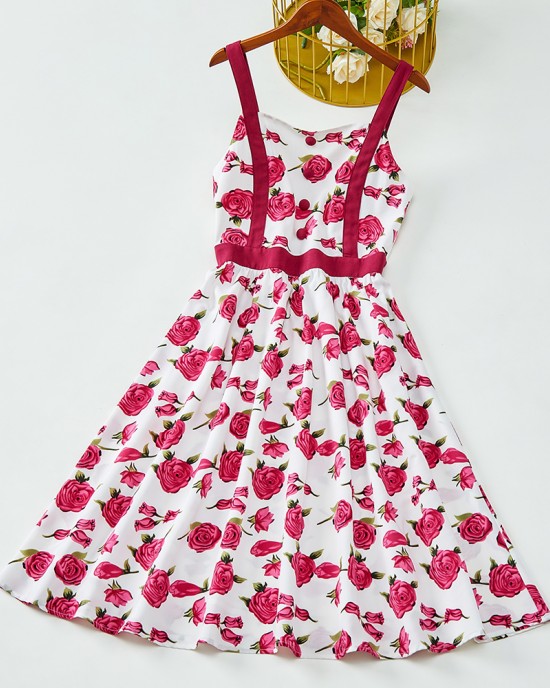 Sweet Rose Red Flower Mom Girl Matching Dress