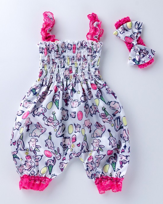 【6M-18M】Girls Sweet Cute Suspender Lace Lantern Jumpsuit - 3514