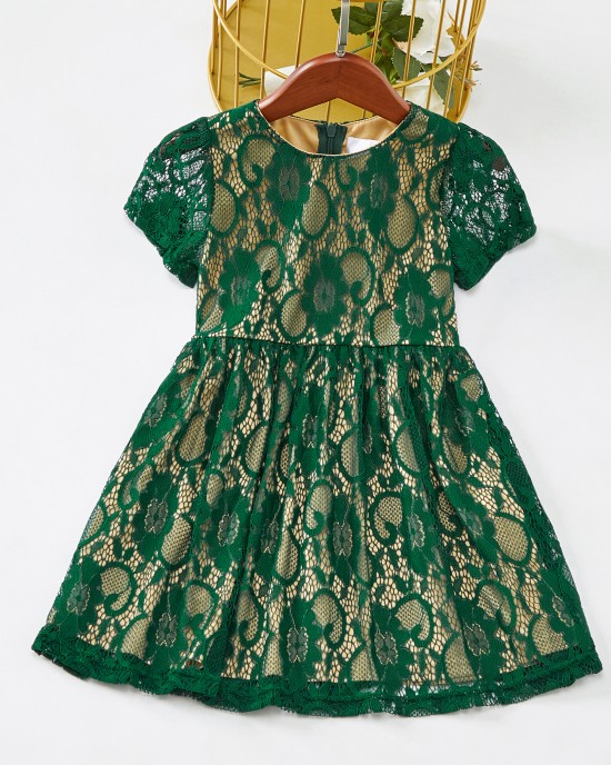 Sweet Green Lace Mom Girl Matching Dress