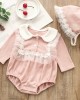 【0M-24M】2-piece Baby Cute Ruffled Long-sleeved Romper With Hat - 8011