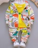 【12M-4Y】Boys Fashion Dinosaur Pattern Sweatshirt Jacket Pants Three-piece Set