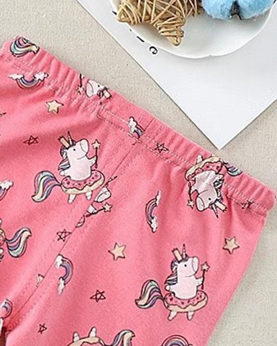 【9M-5Y】Girls Cartoon Print Cotton Long Sleeve Tee And Pants Pajamas Set