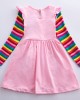 【3Y-8Y】Girl Sweet Rainbow Unicorn Pattern Long Sleeve Dress