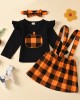 【3M-3Y】Girls Round Neck Black Blouse and Plaid Suspender Skirt Set