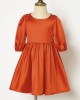 Sweet Orange Satin Round Neck Mom Girl Matching Dress