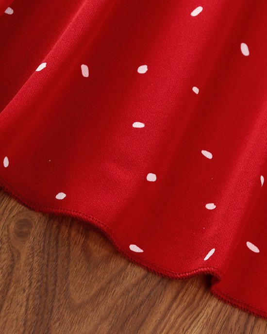 【4Y-13Y】Girls Sweet Polka Dot Print Puff Sleeve Dress - 33204